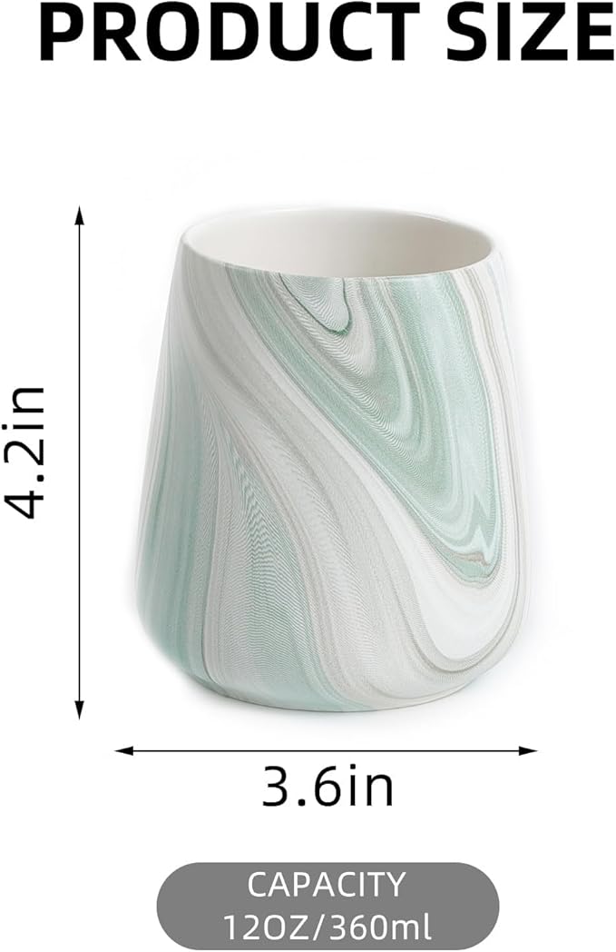 Marble Green Toothbrush Holder for Bathroom - Ceramic Tooth Brushing Holders, Toothbrush Cup, Toothpaste Organizer for Bathroom Countertop, Makeup Brush Holder, Pen Holder for Home Desktop Storage