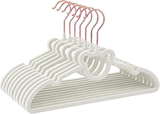 30 Pack Gray Velvet Baby and Kids Clothes Hangers - 12.6in for Ages 4-10, with Cute Bear, Rotating Rose Gold Hook, Non-Slip, Space-Saving Slim Felt Hangers for Toddler Coats, Jackets, Dresses