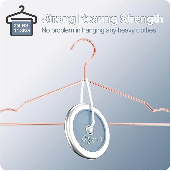 20 Pack Rose Gold Metal Hangers with Notches for Standard Suits Hangers for Shirts, Coats, Pants, Heavy-Duty & Space-Saving