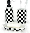 Bathroom Toothbrush Holder Set, Ceramic Soap Dispenser and Tooth Brush Holder and Soap Dish Set, Bathroom Accessories Sets Countertop, Black and White Checkered Bathroom Decor Set
