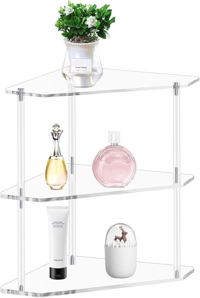 Tasybox Corner Shelf 2 Tier Bathroom Counter Organizer Acrylic Countertop Corner Shelves for Bathroom Kitchen Office Vanity Makeup Spice