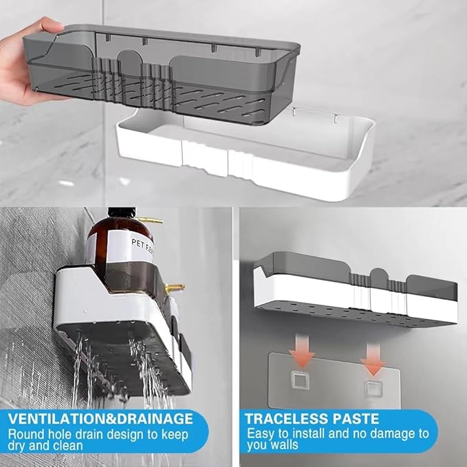 Shower Caddy No Drilling Shower Organizers with Soap Dish Toothbrush Holder and Hooks Plastic Detachable Large Bathroom Countertop Organizer