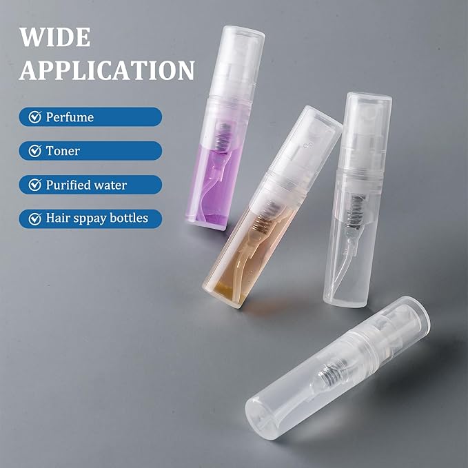 Mini Perfume Sample Bottles, 2 ml Plastic Small Spray Bottle 10 Pack, Fine Mist, Portable Perfume Travel Refillable Bottle, Upgraded atomizer sprayer, Clear