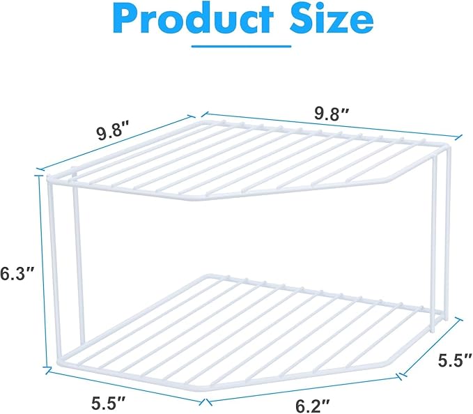 2Pcs 2-Tier Corner Stackable Organizer Shelf - Cabinet Storage Shelf Rack, Shelves，Kitchen Counter and Cabinet Shelf, Storage Rack Organizer for Kitchen(White)