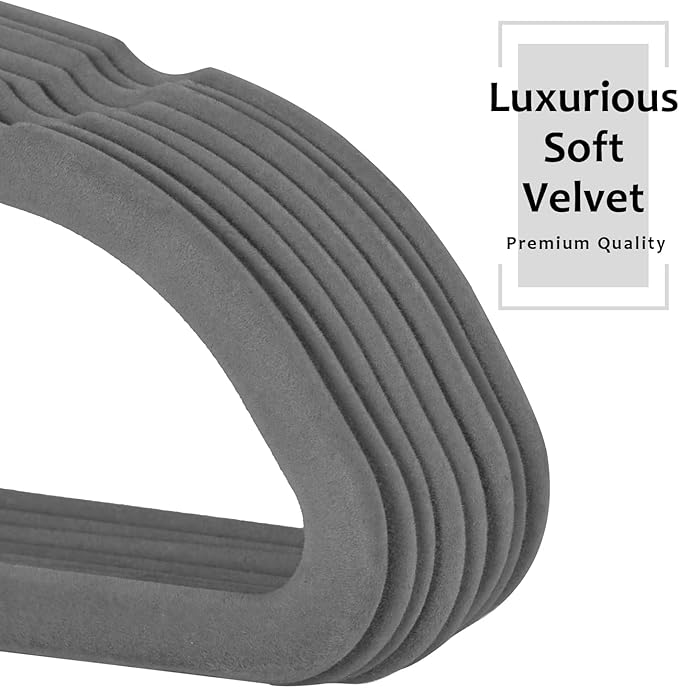 VECELO Premium Velvet Clothes Hangers Suit Heavy Duty (25 Pack)-Non Slip & Space-Saving with 6 Finger Clips & Tie Rack Excellent for Men and Women，Light Gray