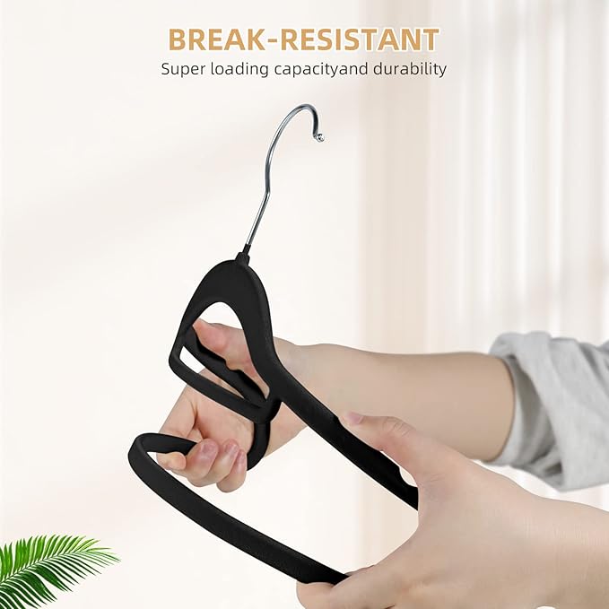 Velvet Non-Slip Hangers, Heavy-Duty Suit Hangers with 360° Swivel Hook for Space-Saving Storage - 20 Pack, Black