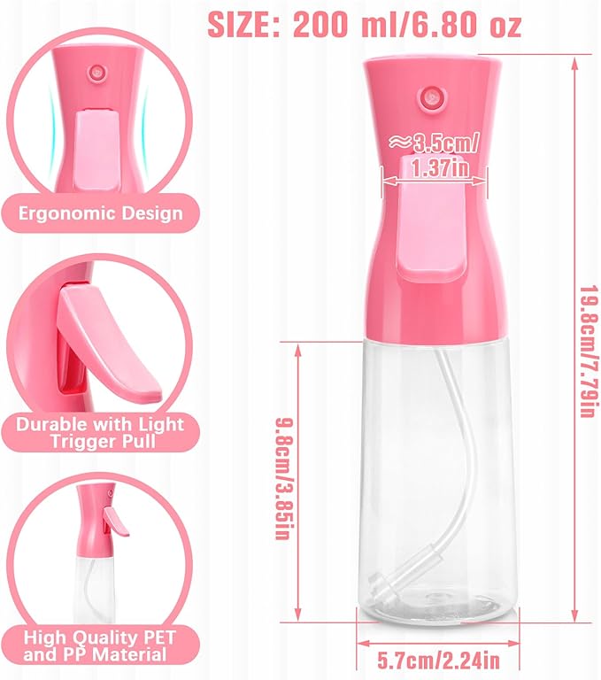 Spray Bottle For Hair,Continuous Water Mister for Hairstyling, Salons, Cleaning, Plants,Essential Oil Scents,Ultra Fine Mist Sprayer,6.8 OZ /200 ML-pink(Christmas Gifts)