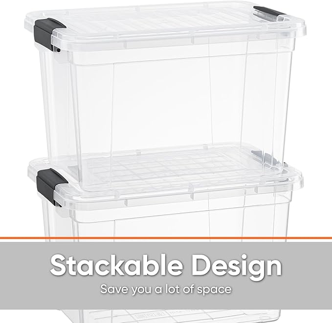Superio Clear Storage Boxes with Lids, 49 Quart Plastic Container Bins for Organizing, Stackable Crates, BPA Free, Non Toxic, Odor Free, Organizers for Home, Office and Dorm, 5 Pack