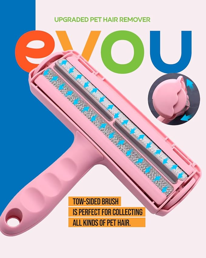 Evou Pet Hair Remover (Cat and Dog), Reusable Lint Roller for Furniture, Couch, Carpet, Car, Clothing and Bedding, Portable, Multi-Surface Fur Removal Tool (White)
