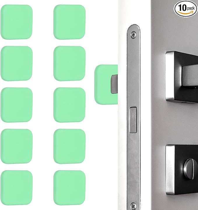 PATIKIL 10Pcs Door Knob Wall Protector, 1.8" Square Silicone Door Stoppers Self Adhesive Handle Bumper Cushion Pad Quiet Wall Protector for Fridge Home Office, Green(0.4" Thickness)