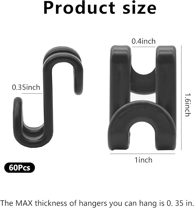 60 Pcs Clear Hanger Connector Hooks,Heavy Duty Plastic Space Saver for Closet Organizer,Compatible with Wooden & Velvet Hangers