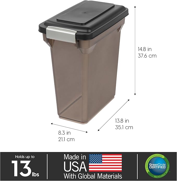 IRIS USA 13 Lbs / 15 Qt WeatherPro Airtight Pet Food Storage Container, For Dog Cat Bird and Other Pet Food Storage Bin, Pet Supplies, Keep Fresh, Easy Access, BPA Free, Smoke