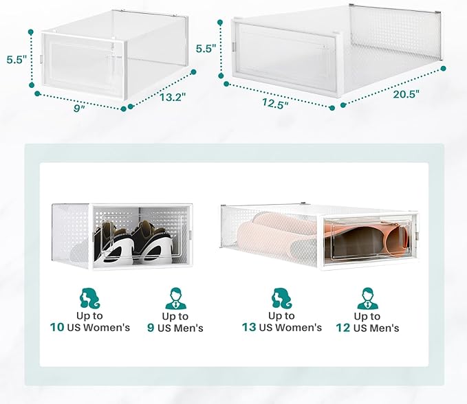 PARANTA 8-Piece Boot and 12-Piece Shoe Storage Box, Stackable Clear Plastic Shoe Box, Space-Saving Shoe Organizer for Boots, Sneakers, and High Heels, Clear