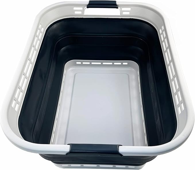 SAMMART 42L (11 Galloons) Collapsible Plastic Laundry Basket - Foldable Pop Up Storage Container/Organizer - Portable Washing Tub - Space Saving Hamper/Basket (Grey/Slate Grey) [BPA Free]