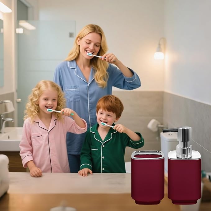 2Pack Burgundy Bathroom Accessories Set, Bohemian Bathroom Sink Set, Contain Soap Dispenser, Toothbrush Holder, Bathroom Toothbrush Holder Set