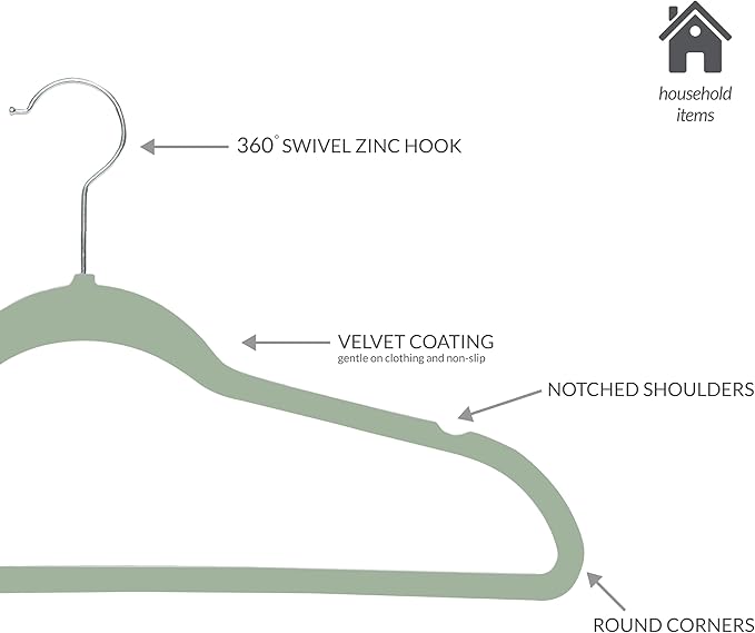 Simplify Slim Velvet Clothes Hangers | 50 Pack | Non-Slip | Shirts | Suit | Pants | Dresses | Garments | Closet Storage & Organization | Durable | Sage