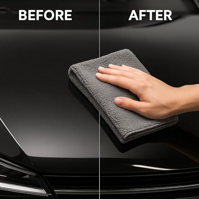 Paks - Edgeless Microfiber Towels 4-Pack - Car Detailing Wash Cloths for Cleaning - 16x16 Car Drying Towel - Lint Free Auto Rags for Polishing & Buffing - Purple & Grey Cleaning Supplies