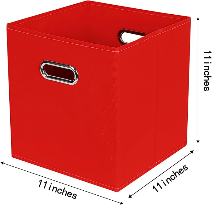 Fabric Cloth Storage Bins,Fabric Cube Bins Organizer with Dual Handles Foldable Cube Storage Baskets for Home Bedroom Storage,Set of 3,(Red)