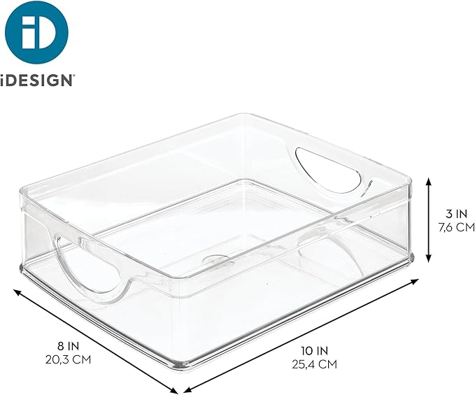 iDesign Stackable Pantry Bin with Handles for Cabinets or Fridge, Clear, Made in USA