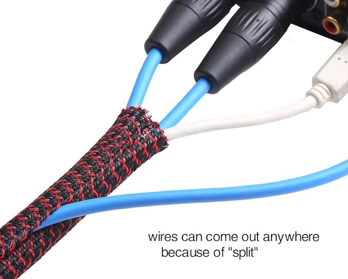 Alex Tech 10ft - 3/8 inch Cord Protector Wire Loom Tubing Cable Sleeve Split Sleeving For USB Cable Power Cord Audio Video Cable – Protect Cat From Chewing Cords - Blackred