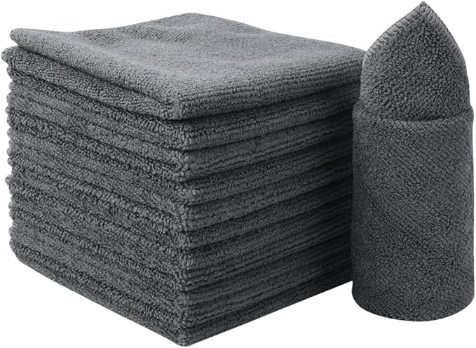 SINLAND Microfiber Cleaning Cloth Super Absorbent Kitchen Dish Cloths Quick Dry No Streak Dish Rags Glass Cloths 12inchx12inch 12 Pack Grey