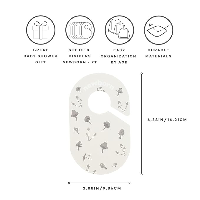 3 Sprouts Baby Closet Dividers Set of 8 - Toddler Clothes Organizer Hanger, Double-Sided Size Labels - Nursery Organization for Newborn Clothing, Infant, Boy & Girl - Mushroom