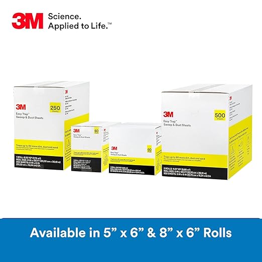 3M Easy Trap Sweep and Dust Sheets, 2 Rolls of 250 5" x 6" Sheets (500 Sheets), Disposable Easy Sweep Floor Duster, Picks Up 8x More Dirt, Dust, Sand, Hair, Works on Dry or Wet Surfaces, 55655W