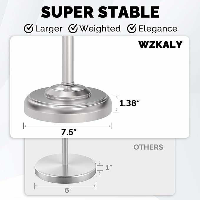WZKALY Toilet Paper Holder Stand, Brushed Nickel Toilet Paper Holder Free Standing, Post Pivoting Design & Stable Weighted Base SUS304 Stainless Steel for Bathroom(Mega Roll)