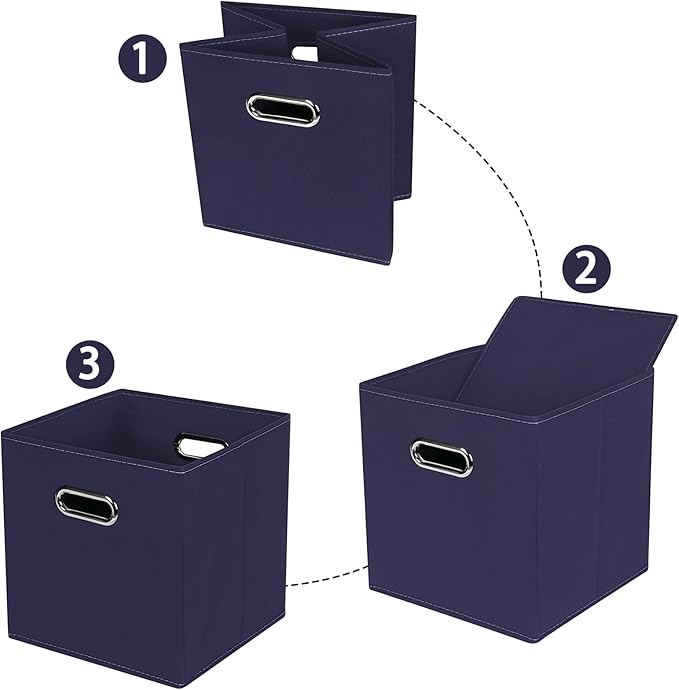 STOREONE Fabric Storage Bins Cubes Baskets Containers-(11X11X11) with Dual Handles for Shelf Closet, Nursery Home ， Bedroom Organizers, Foldable Set of 3 (Navy Blue)