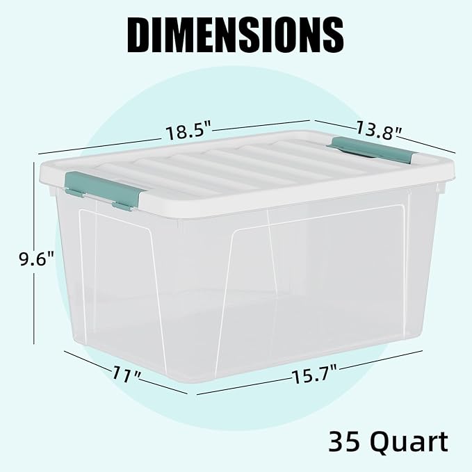 Loiycg 35 Quart Clear Lidded Storage Bins, Plastic Latching Organizer Boxes, 6 Pack