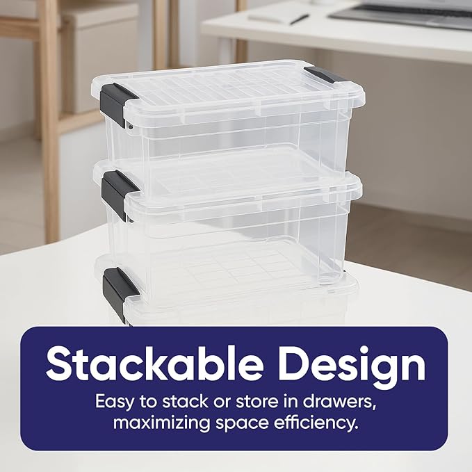 Superio Mini Storage 3 Pack Container Plastic Crayon Box, Art n Crafts and Sewing Supplies Case, Stackable Clear Small Organizer for Beads, Stationery, Chalk, and Food