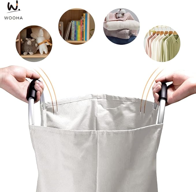 WOOHA 125L Large laundrybasket,Collapsible laundry hamper, Tall Clothes Baskets Folding Washing Bin Foldable Fabric Hamper Bags for Bedroom, Closet,Bathroom,College,laundry bag,beige