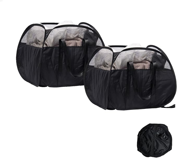 Collapsible Laundry Basket, 90L Foldable Pop-up Laundry Hamper with Reinforced Handles, Tear Proof Mesh Dirty Clothes Hamper for Laundry (Black, 2PCS)