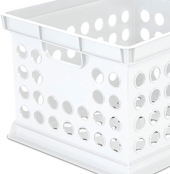 Sterilite Stackable Plastic Storage Crate Bin Organizer File Box with Handles for Home, Office, Dorm, Garage, or Utility Organization, White, 24-Pack