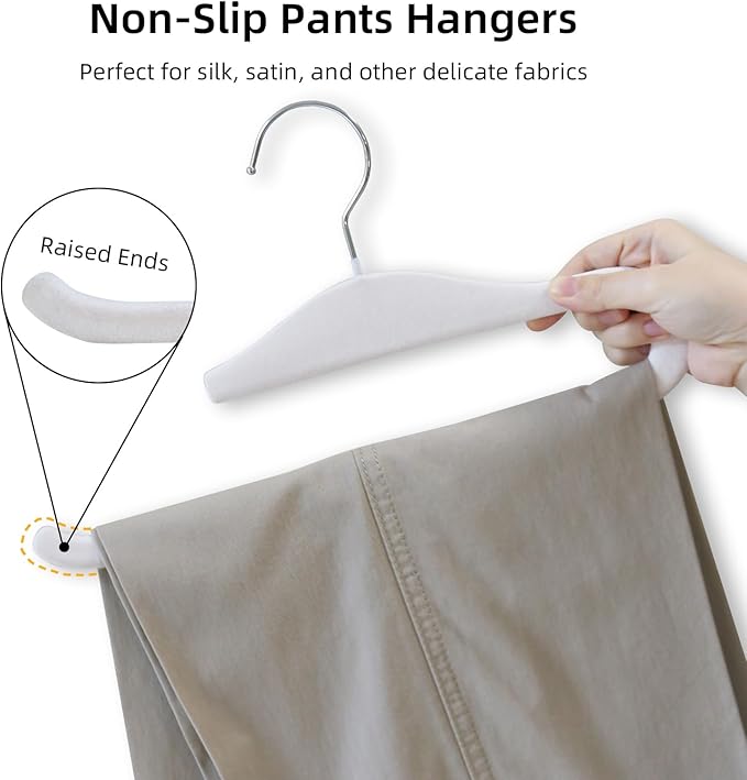 Velvet Pants Hangers, 20 Pack Non-Slip Open Ended Hangers with 360° Swivel Hook Slim Space Saving Jeans Hangers for Pants, Scarves, Ties, Towels, White