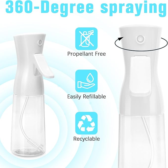 Spray Bottle For Hair,Continuous Water Mister for Hairstyling, Salons, Cleaning, Plants,Essential Oil Scents,Ultra Fine Mist Sprayer,6.8 OZ /200 ML-White(Christmas Gifts)