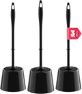 JIGA 3 Pack Toilet Brush and Holder Set, Toilet Bowl Brush with Caddy Bathroom Stiff Bristles Toilet Scrub Brush, Black