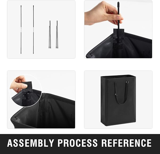 TECHMILLY Slim Laundry Hamper with Adjustable Long Handles, 45L Small Laundry Baskets with Mesh Top, Narrow Dirty Clothes Hamper for Bedroom, Closet, and Bathroom - Black