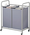 SUOERNUO Laundry Sorter Basket 2 Bag Laundry Hamper Cart with Rolling Lockable Wheels and Removable Bags Laundry Organizer Cart for Clothes Storage, Grey