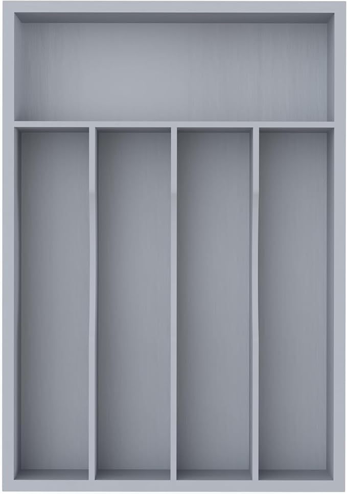 Silverware Organizer, Bamboo Kitchen Drawer Organizer, Utensil Holder, Cutlery Tray & Spoon Flatware Storage with Grooved Drawer Dividers(5 Slots, Grey)