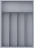Silverware Organizer, Bamboo Kitchen Drawer Organizer, Utensil Holder, Cutlery Tray & Spoon Flatware Storage with Grooved Drawer Dividers(5 Slots, Grey)