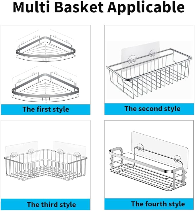 Mivvosakuki 4pcs Shower Caddy Replacement Shelves Adhesive Strip Pad Organizer Sticker Bathroom Heavy Duty Strong Sticky Wall Nail Free Transparent