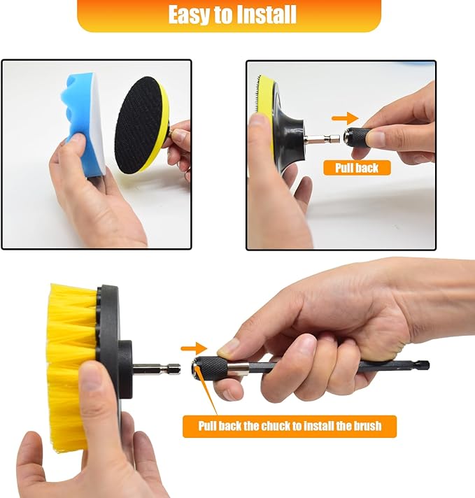 15Pcs Drill Brush Attachment Set, Drill Scrubber Brush Kit Include Soft Drill Wheel Brush, Scrub Pads, Sponge, Drill Cleaning Brush Attachment Set for Car, Bathroom, Tub, Tile, Floor, Grout, Boat