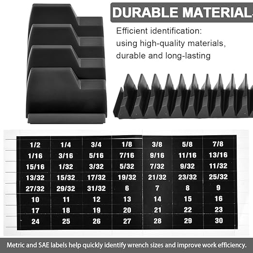 48 pcs Magnetic Modular Wrench Organizers for Tool Drawers, Tool Storage Holder Wrench Rack with Metric & SAE Labels (Color:Black)