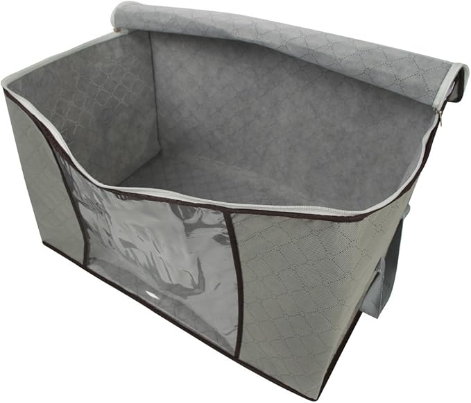 2 Pack Foldable Large Storage Bags 24 x 16 x 14 (L x W x H) inch for Comforter Quilt Blanket Clothes with Clear Window & Handles - Easy to Fit King Size Comforter Set - Closet Under Bed Organizer