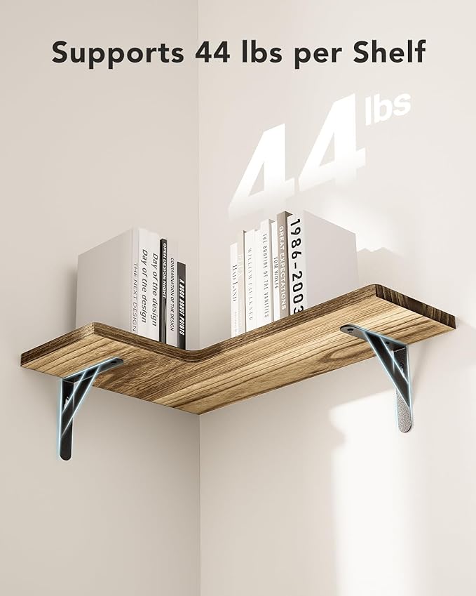 AMADA HOMEFURNISHING Corner Floating Shelves, Set of 4 Corner Shelf Wall Mounted, Shelves for Wall Decor, Corner Wood Shelf for Home Decor, Office, Bedroom, Bathroom, Laundry Room, Kitchen