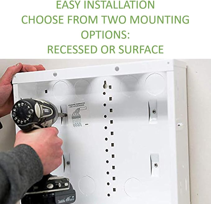 Legrand - OnQ 28 Inch Cable Management, In-Wall 20-Gauge Media Box, Structured Wiring Enclosure with 2.5 Inch Openings for Wires, Includes Cover Mounting Hardware, White, EN2800