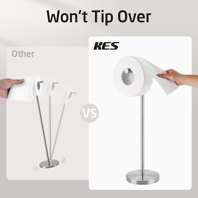KES Toilet Paper Holder Stand 26" H (Taller Version), Free Standing Toilet Paper Roll Holder with Weighted Base for Bathroom, Rustproof SUS304 Stainless Steel Brushed Finish, BPH283S66-2