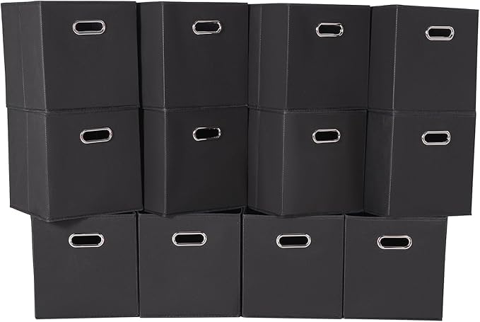 Fabric Cloth Storage Bins,Fabric Cube Organizer with Dual Handles Foldable Cube Storage Baskets for Home Bedroom Storage,Set of 12,(Black)