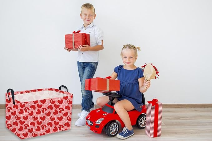 Sanjiaofeng Rectangular Valentine's Day Basket Love Storage Bins,Girls Storage Basket with Handles.Clothers,Books,Kid's Gifts Bins. (Overlapping Love)